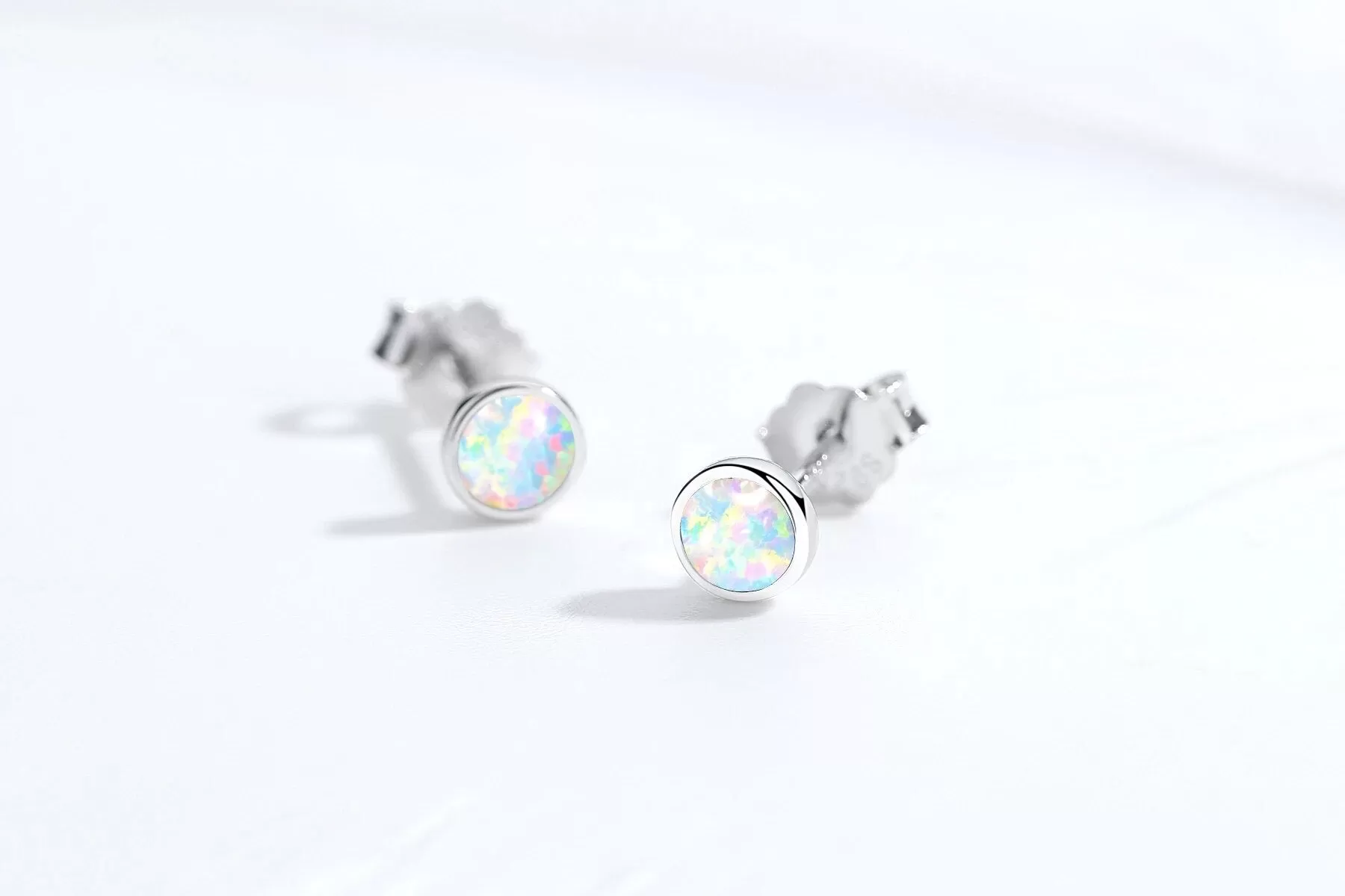 Tiny Opal Stud Earrings - Silver