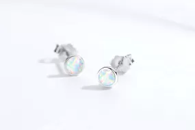 Tiny Opal Stud Earrings - Silver