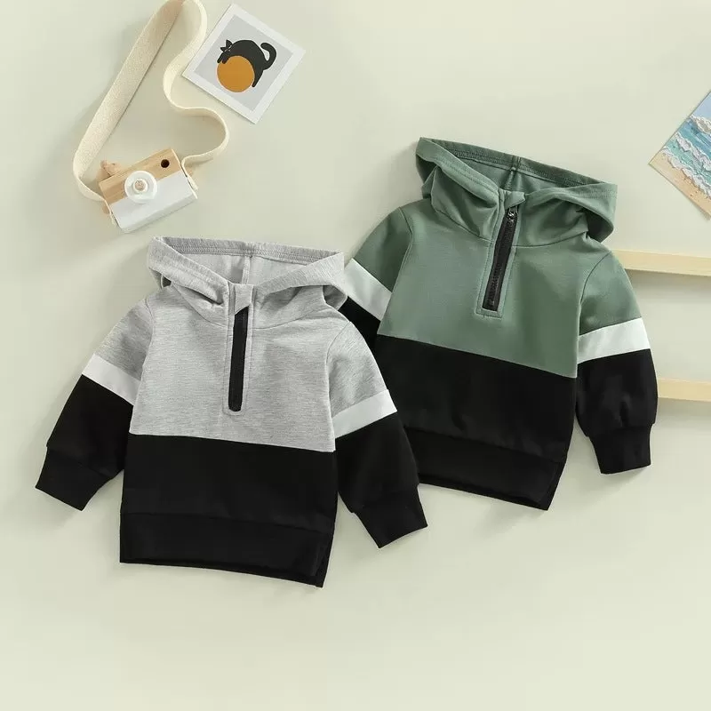 Toddler Kids Solid Color Sports Casual Zipper Hooded Sweatshirt Jacket