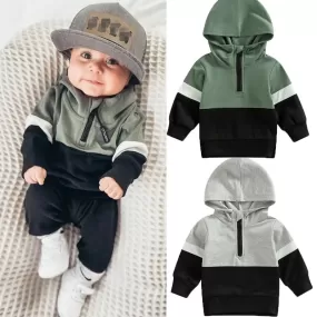 Toddler Kids Solid Color Sports Casual Zipper Hooded Sweatshirt Jacket