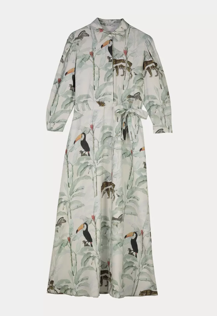 Tropical Printed Flared Maxi Dress