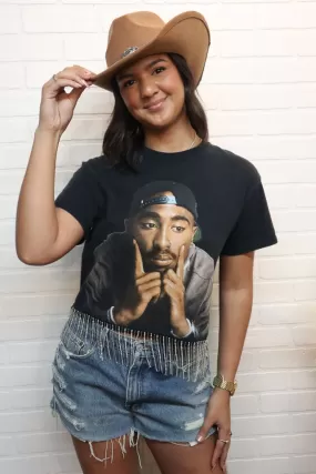 Tupac Rhinestone Fringe Tee