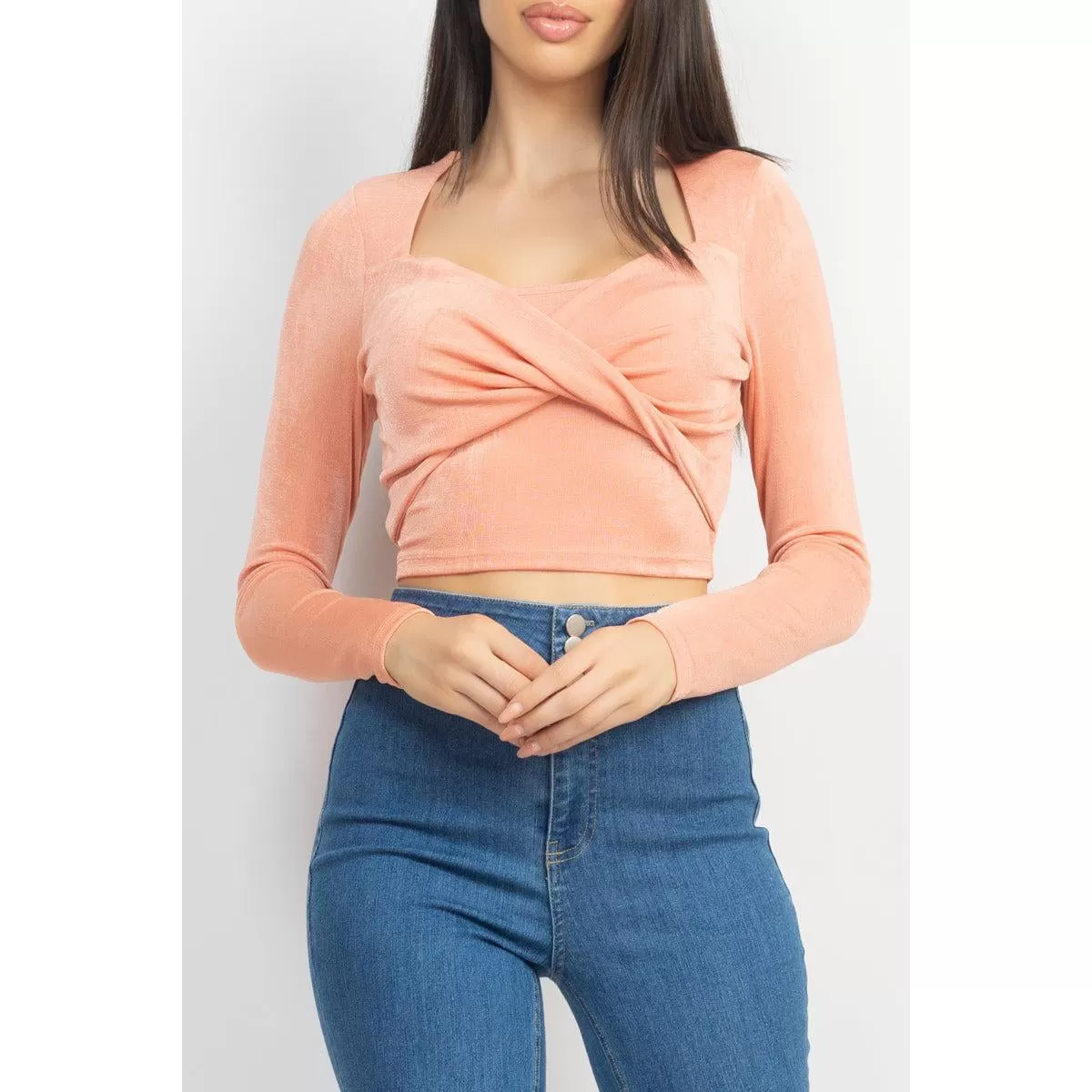 Twisted Velvety Long Sleeve Crop Top