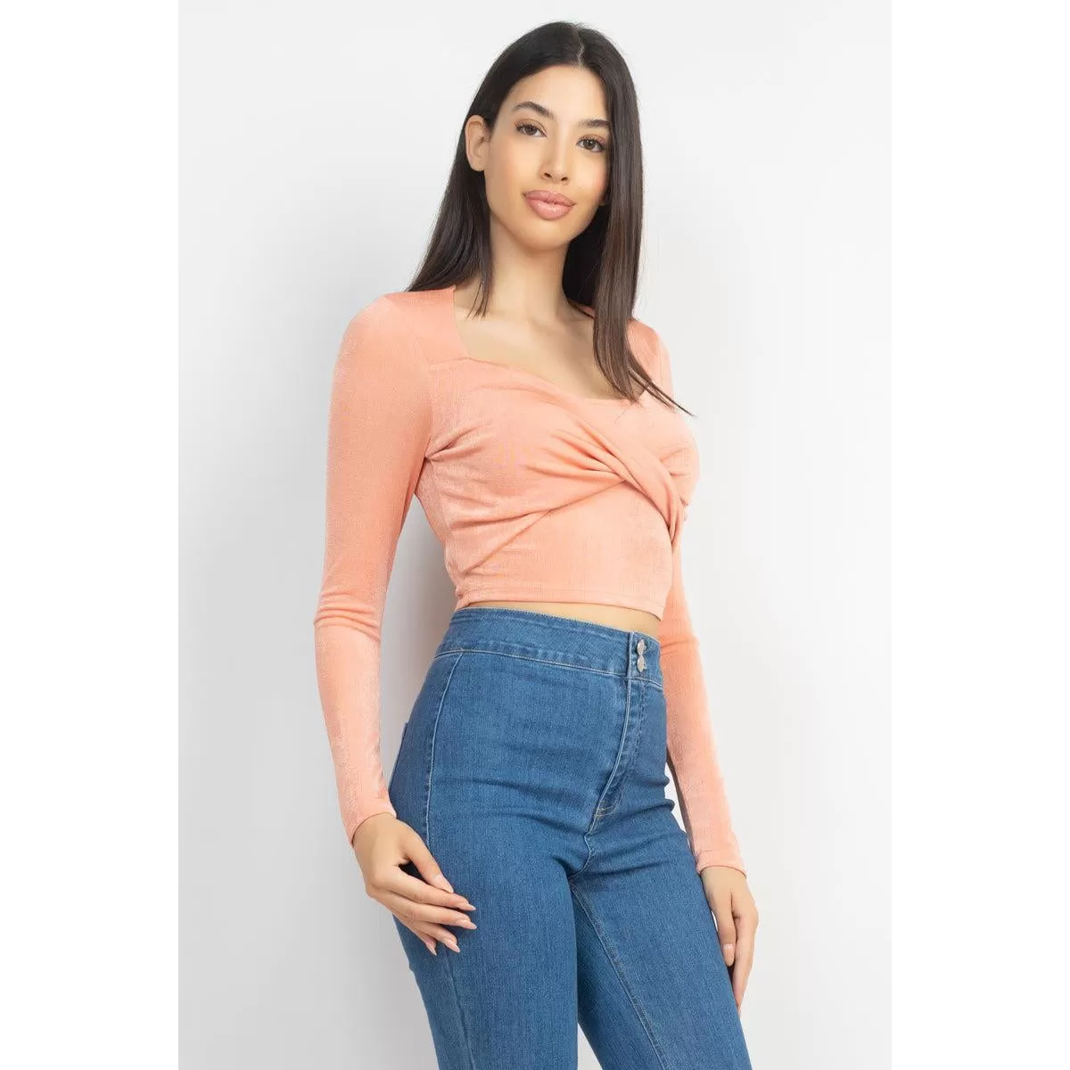 Twisted Velvety Long Sleeve Crop Top