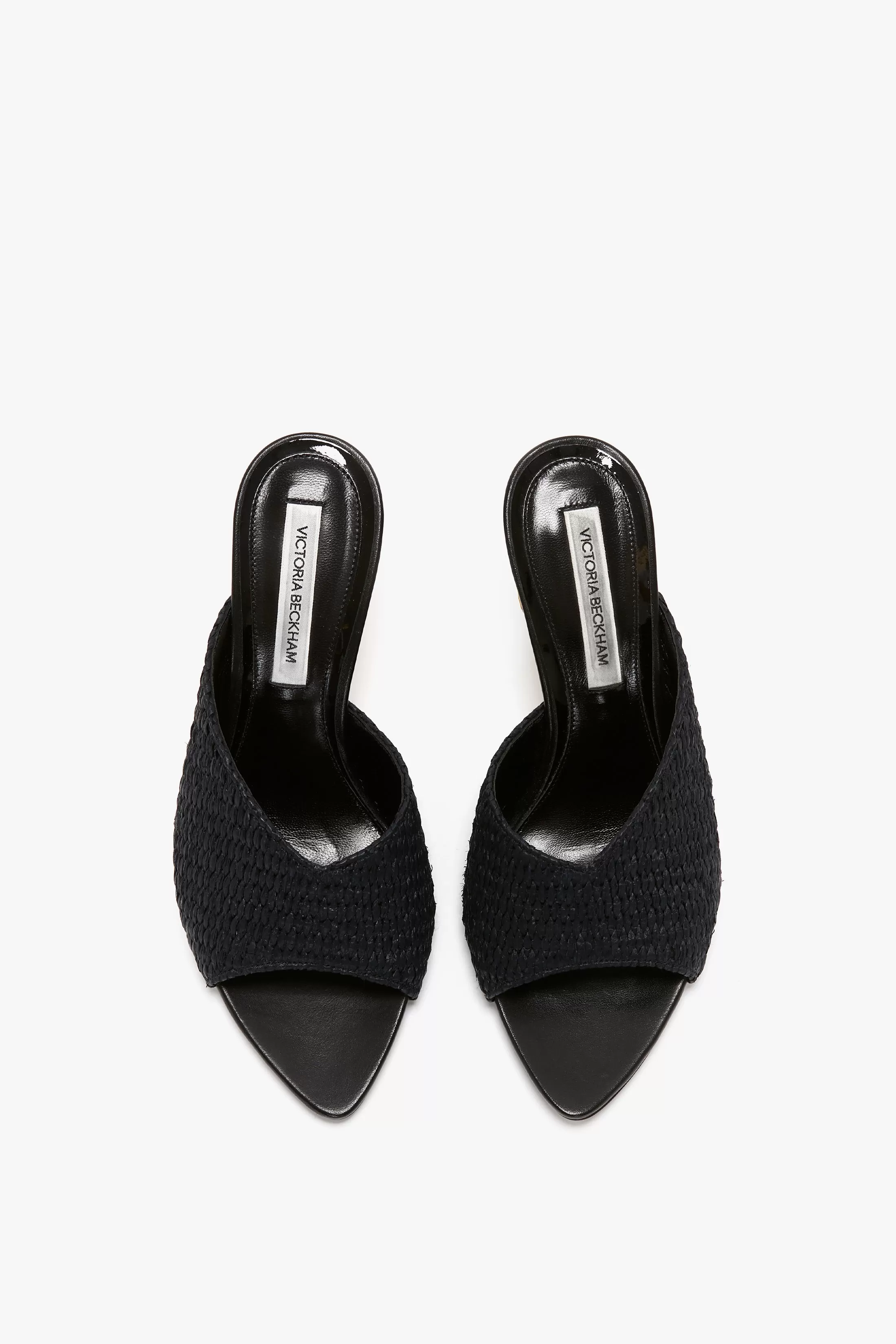 V Cut Mule In Black Raffia