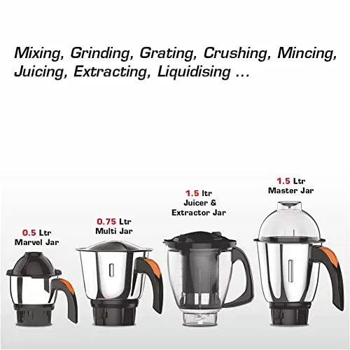 Vidiem EVO ADC Mixer Grinder 612 A | Mixer grinder 750 watt with 5 Jar in-1 Juicer Mixer Grinder | 5 Leakproof Jars with self-lock,for Wet and Dry Spices,Chutneys and Curries | 5 Year Warranty