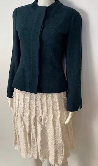 Vintage Chanel 98A, 1998 Fall Dark Green Short Jacket with matching belt FR 38