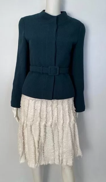 Vintage Chanel 98A, 1998 Fall Dark Green Short Jacket with matching belt FR 38