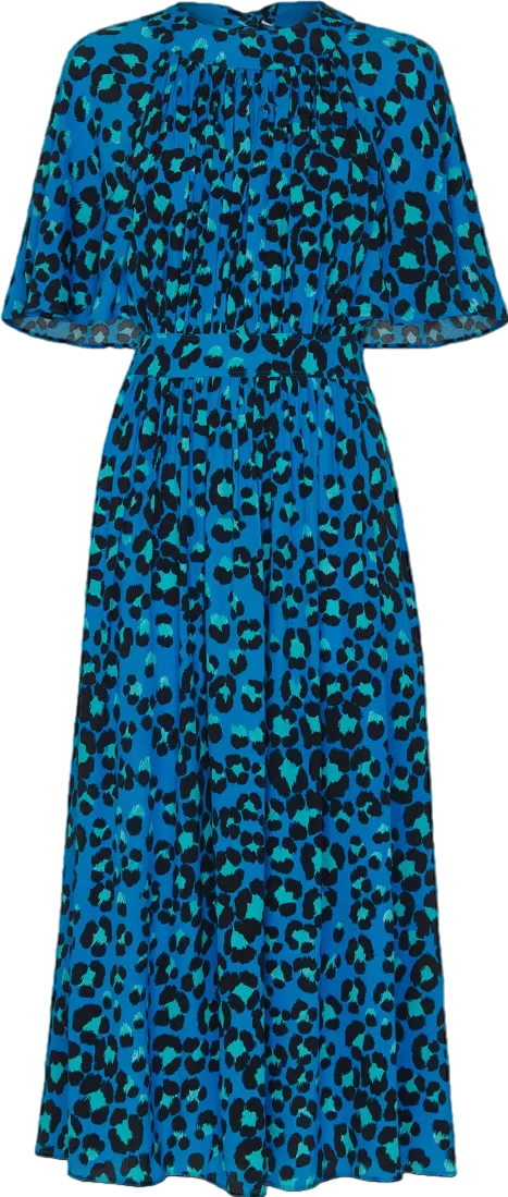 Whistles Blue Animal Print Tie Back Midi Dress UK 14