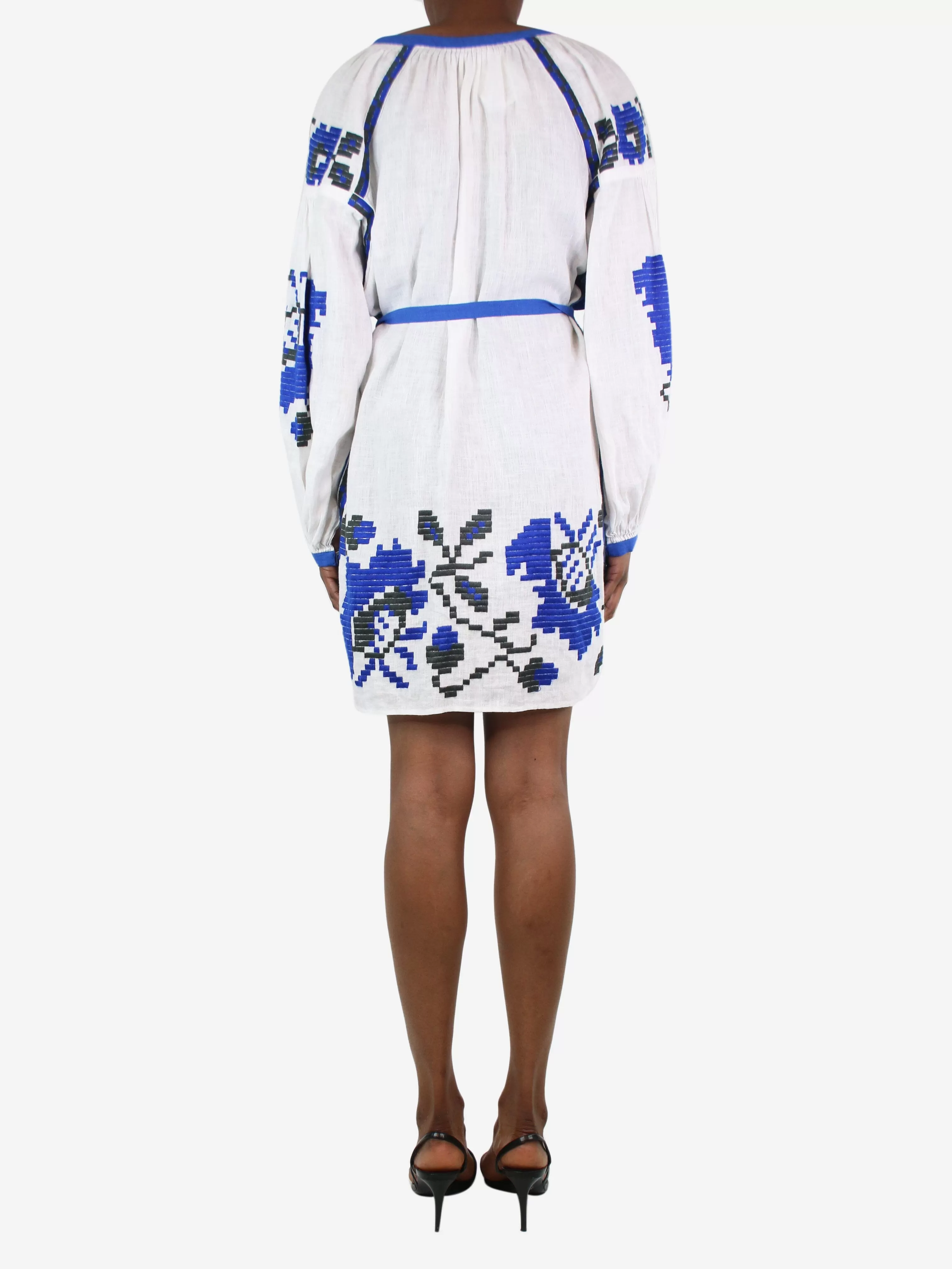 White embroidered belted dress - size XS