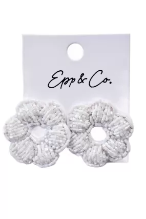 White Flower Bead Studs