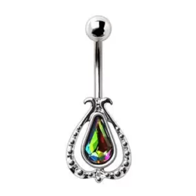 WILDKLASS 316L Stainless Steel Teardrop Vitrail Medium Flower Navel Ring