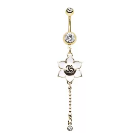 WILDKLASS Golden OM Nameste Flag Dangling Belly Button Ring