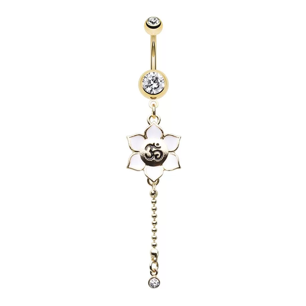 WILDKLASS Golden OM Nameste Flag Dangling Belly Button Ring