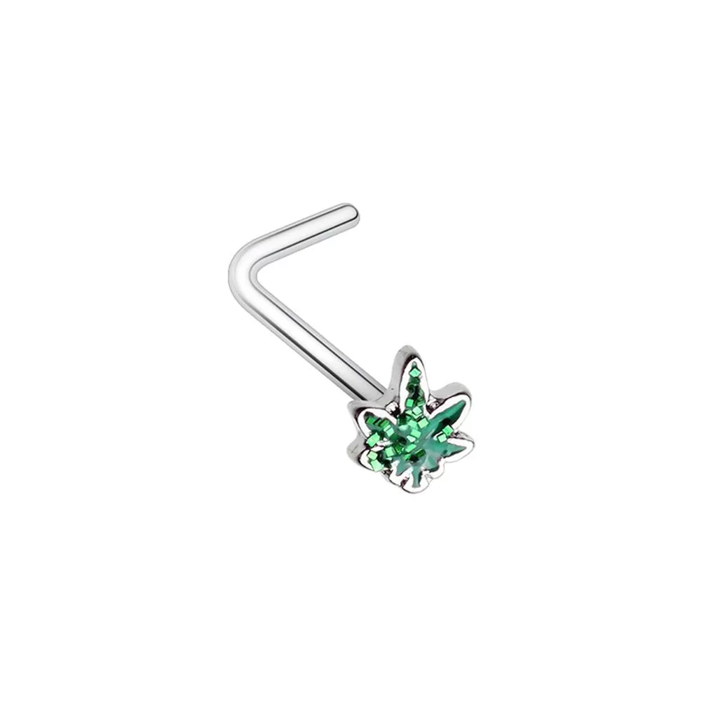 WILDKLASS Royal Highness Glitter Cannabis Pot Leaf L-Shape Nose Ring