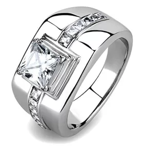 WildKlass Stainless Steel Ring High Polished Men AAA Grade CZ Clear