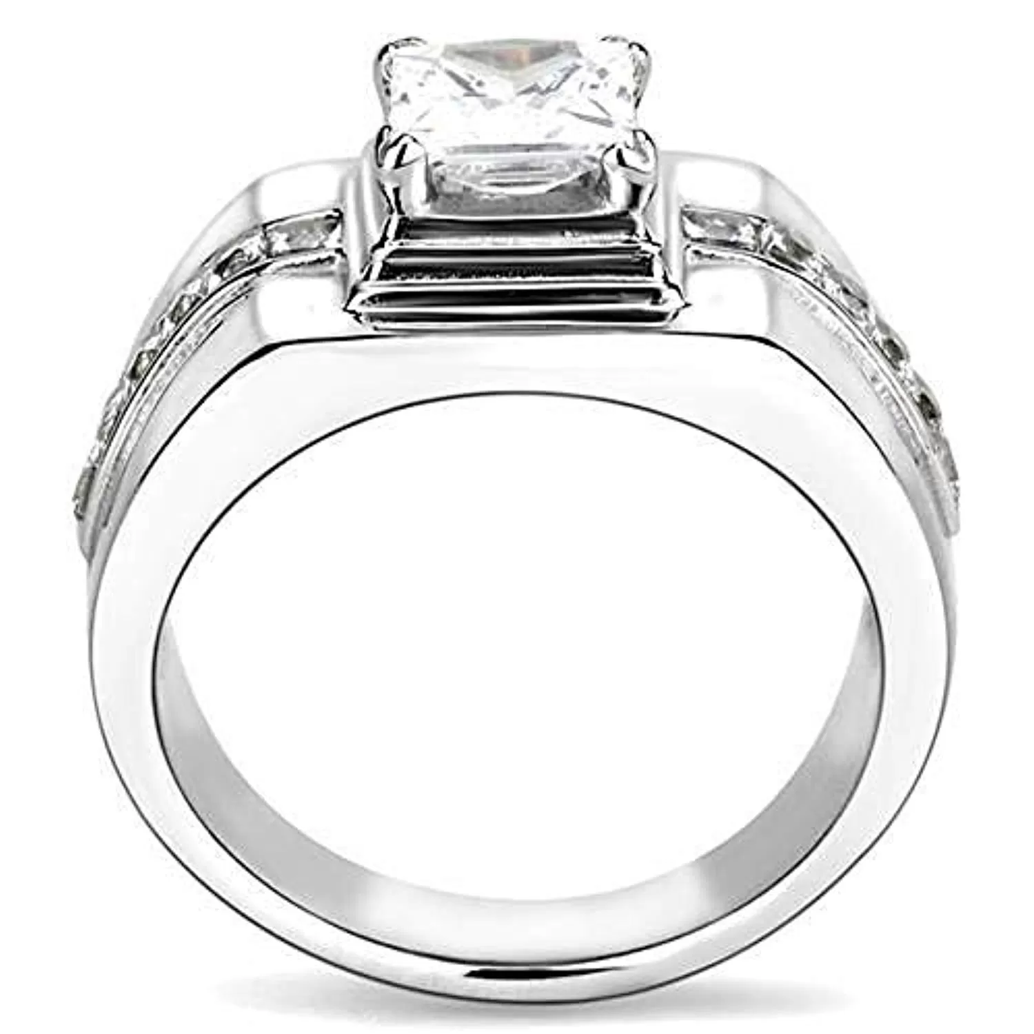 WildKlass Stainless Steel Ring High Polished Men AAA Grade CZ Clear