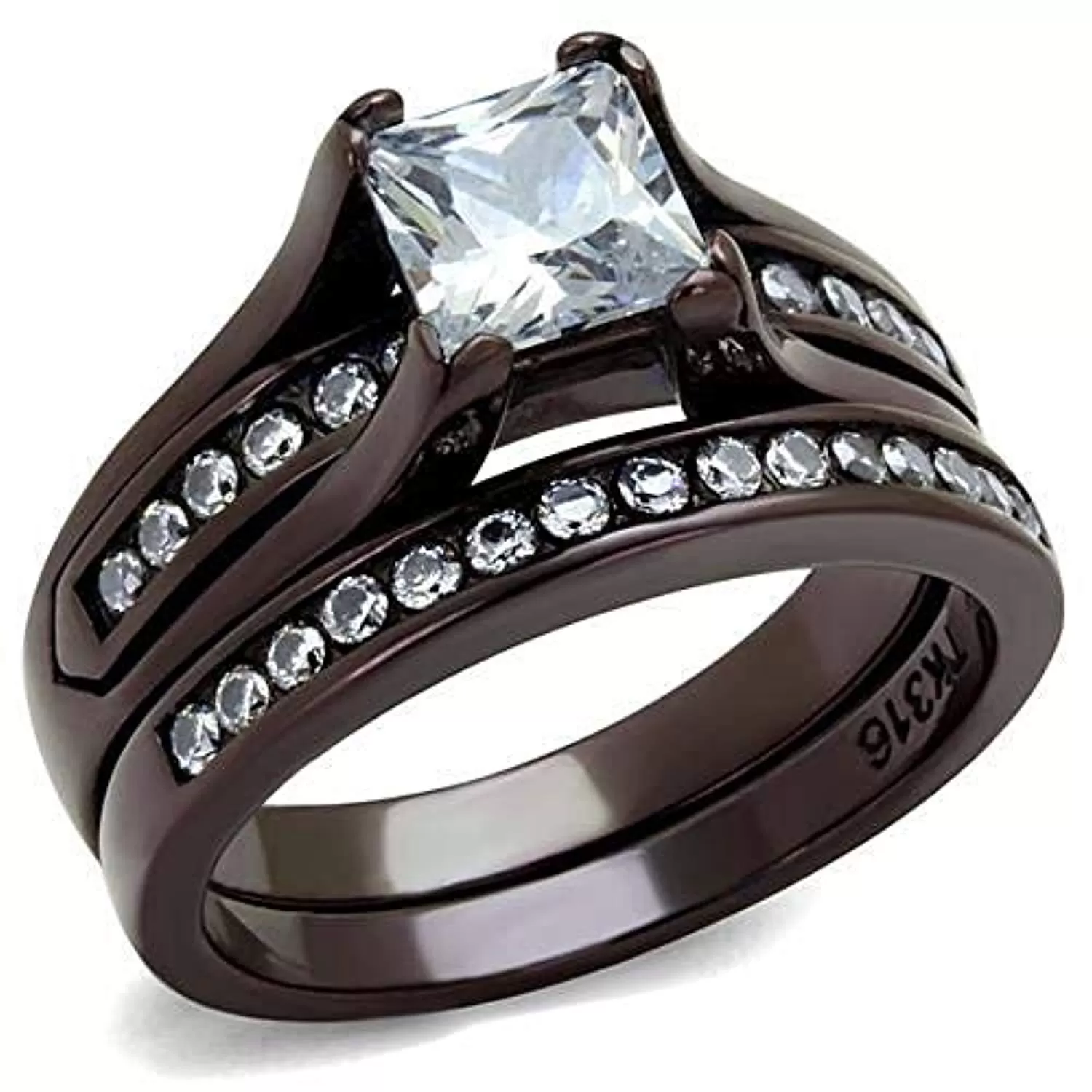 WildKlass Stainless Steel Ring IP Dark Brown (IP Coffee) Women AAA Grade CZ Clear