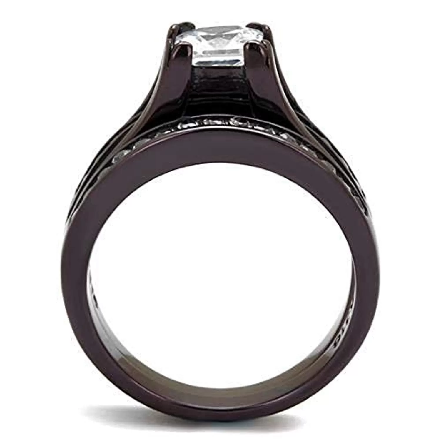 WildKlass Stainless Steel Ring IP Dark Brown (IP Coffee) Women AAA Grade CZ Clear