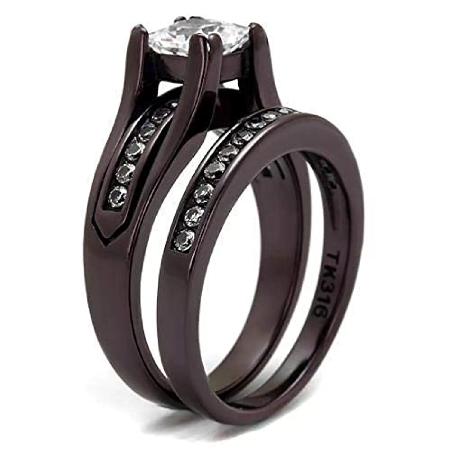 WildKlass Stainless Steel Ring IP Dark Brown (IP Coffee) Women AAA Grade CZ Clear