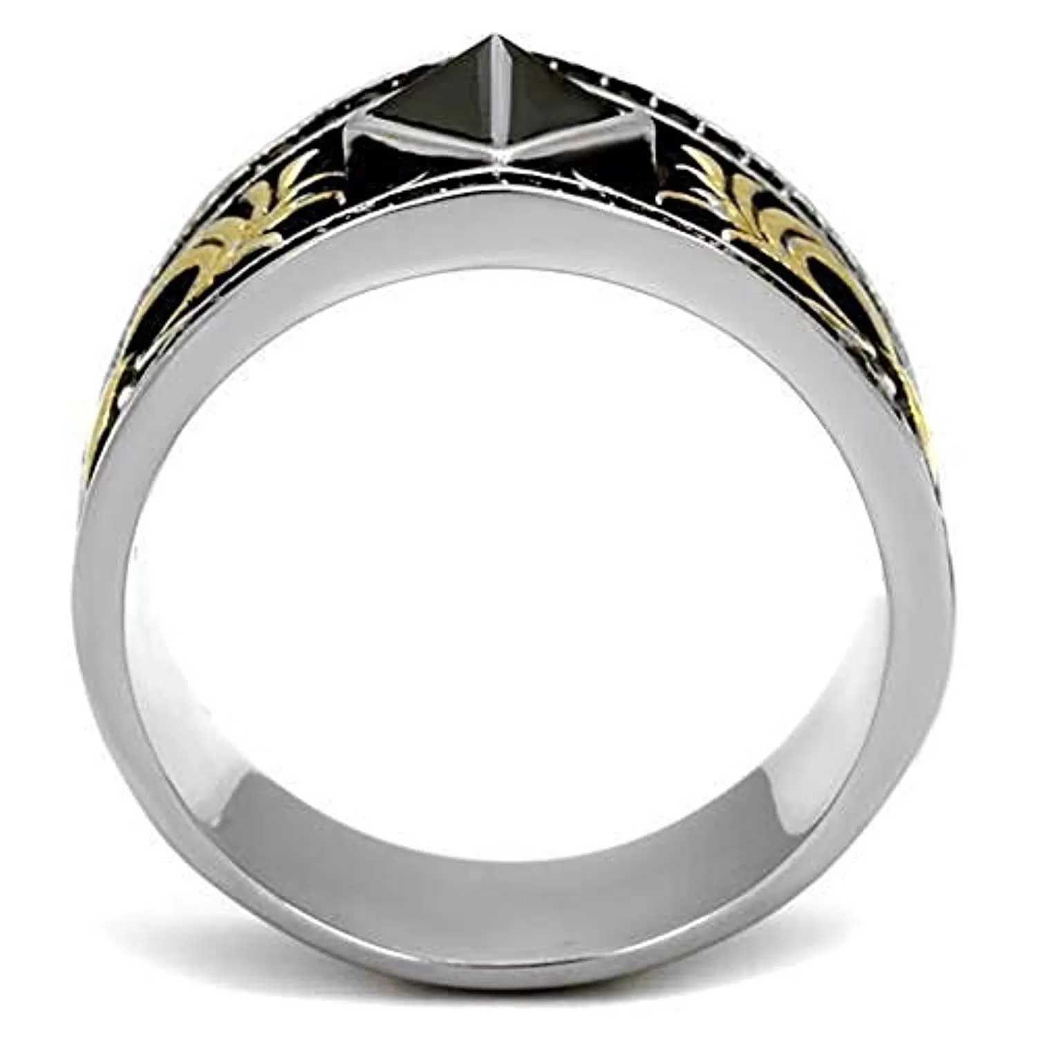 WildKlass Stainless Steel Ring Two-Tone IP Gold Men Synthetic Jet