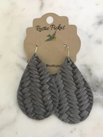 Willow Dark Gray Fishtail Braided Italian Leather Teardop Earrings