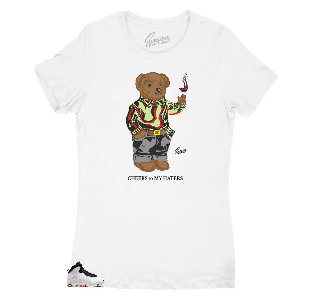 Women's Retro 10 Ember Glow Shirt - Cheers Bear - White