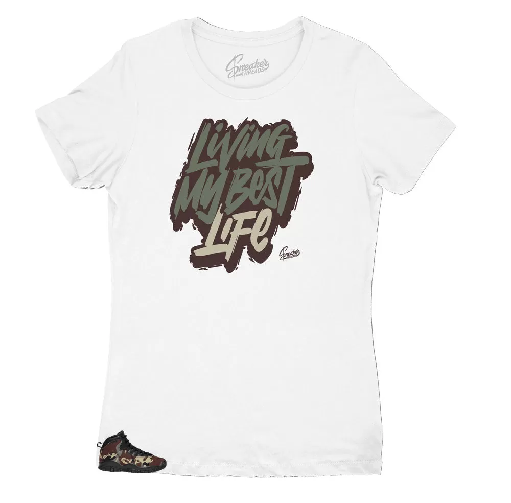 Women's Retro 10 Woodland Camo Shirt - Living Life - White