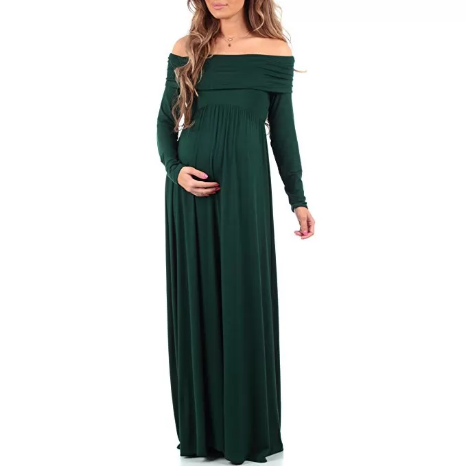 Women's Solid Color Long-sleeved One-shoulder Lapel Drag Maternity Dress