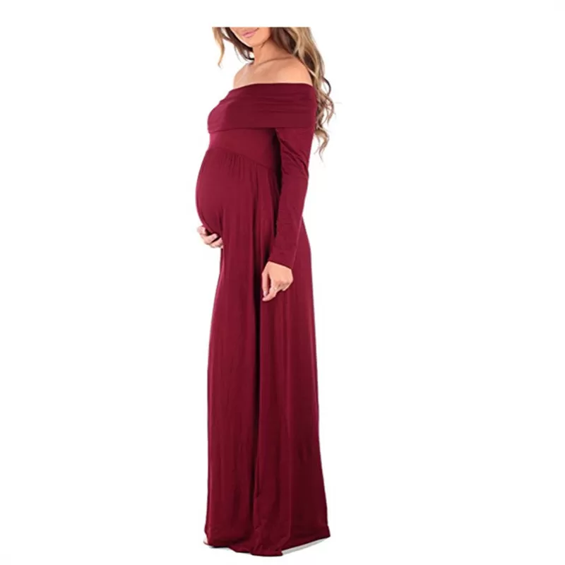 Women's Solid Color Long-sleeved One-shoulder Lapel Drag Maternity Dress