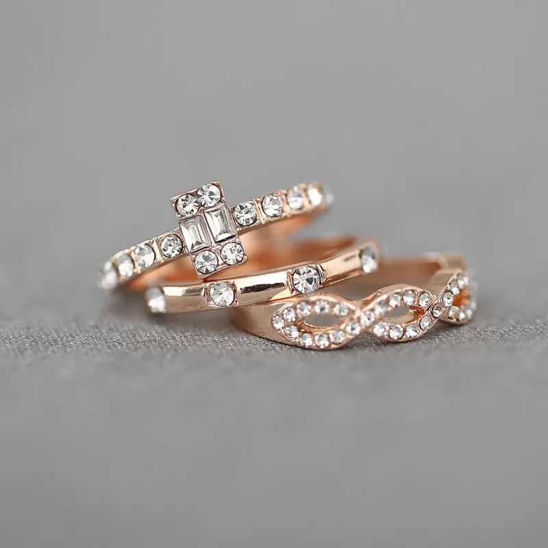 Zircon Creative Cross 3 piece Alloy Ring Set