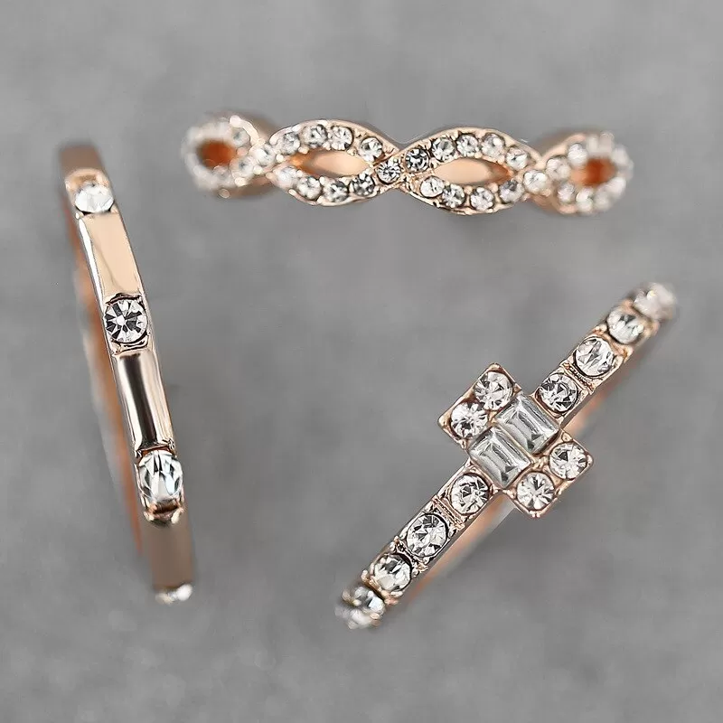 Zircon Creative Cross 3 piece Alloy Ring Set